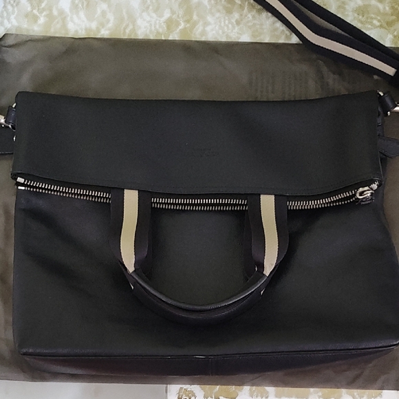 Coach Black Briefcase with Contrast Tan-Trim Straps